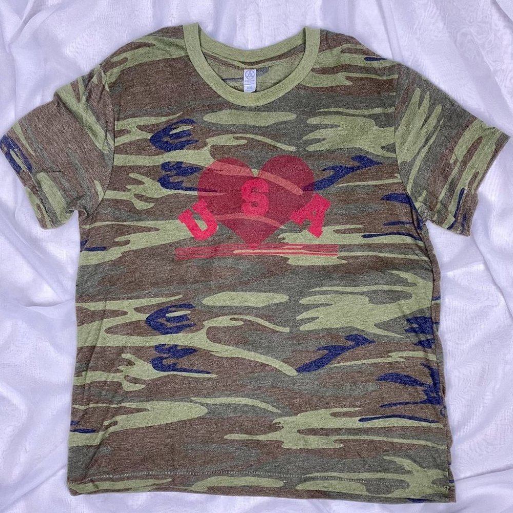 Alternative Apparel Army USA Tee Shirt Camo Military Wife Size XXL Graphic